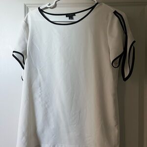 Ann Taylor White Short-Sleeve Blouse with Black Trim